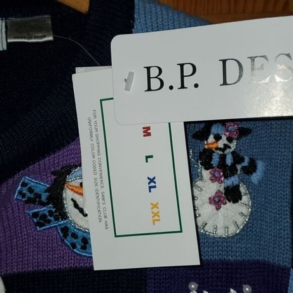 B.P. Design Sz L Blue Embellished & Embroidered Holiday Full Zip Tassel Cardigan - Picture 9 of 12